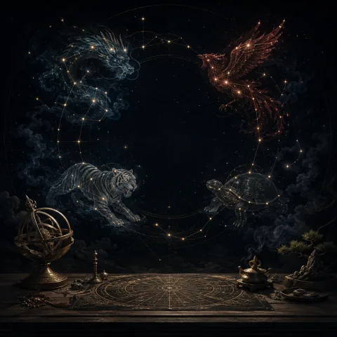 Four celestial animals drawn as constellations