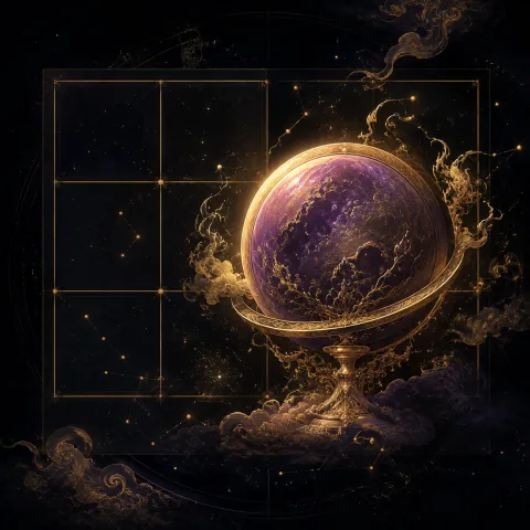 Purple celestial globe over a twelve-palace grid